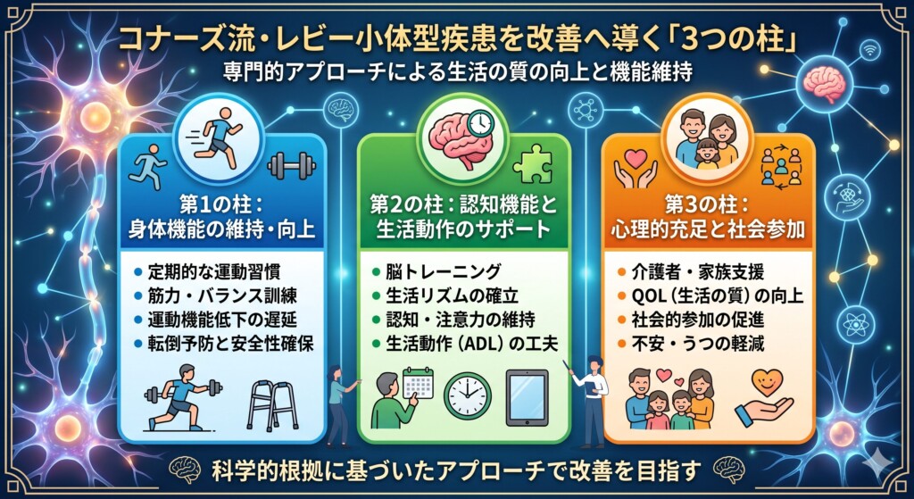 コナーズ流・レビー小体型疾患を改善へ導く「3つの柱」