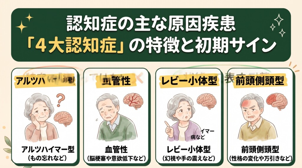 認知症の主な原因疾患「4大認知症」の特徴と初期サイン