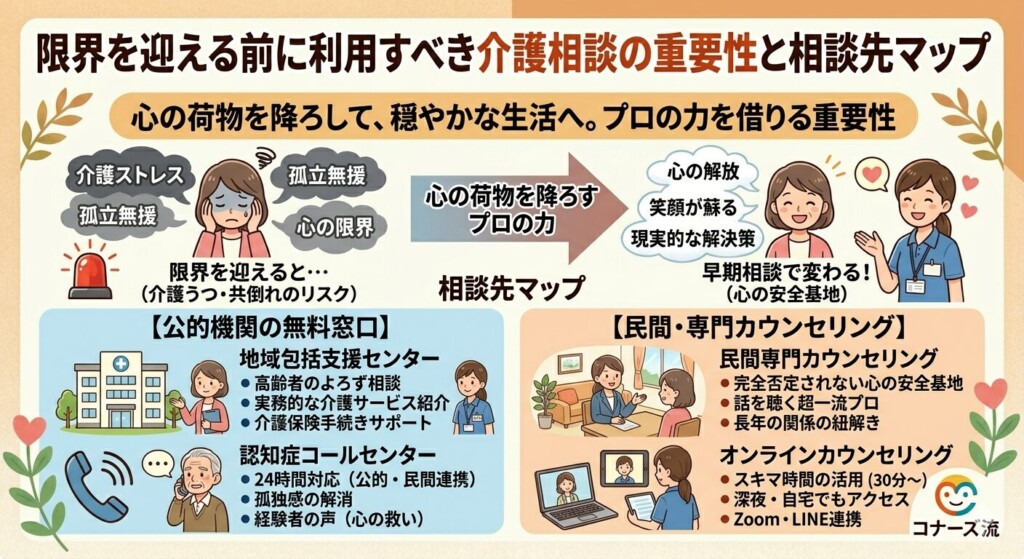 限界を迎える前に利用すべき介護相談の重要性と相談先マップ