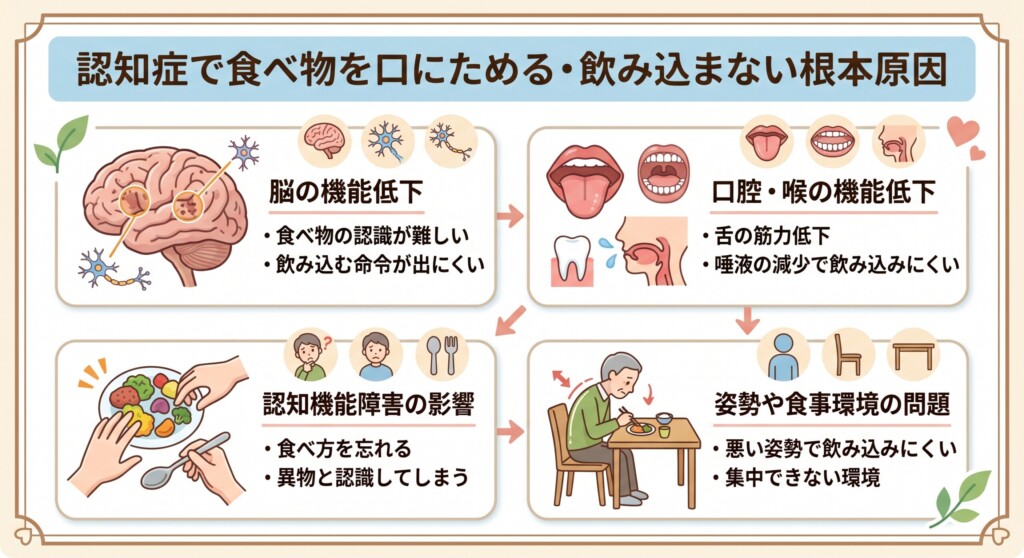 認知症で食べ物を口にためる・飲み込まない根本原因