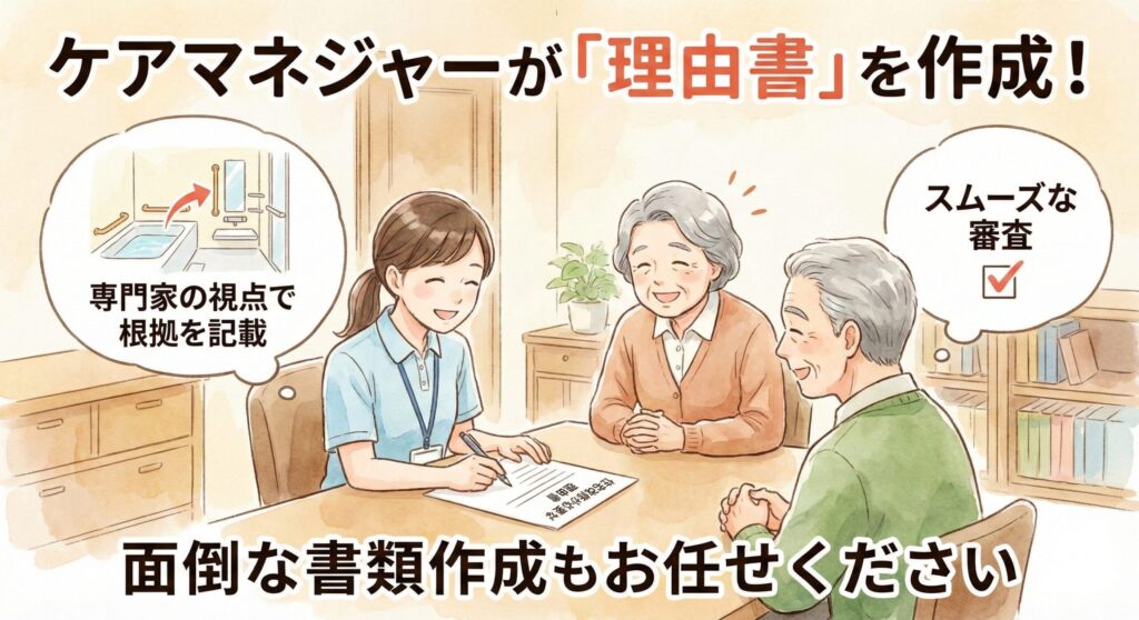 申請には「理由書」が必要(ケアマネジャーの出番です)