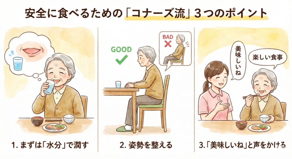 安全に食べるための「コナーズ流」3つのポイント