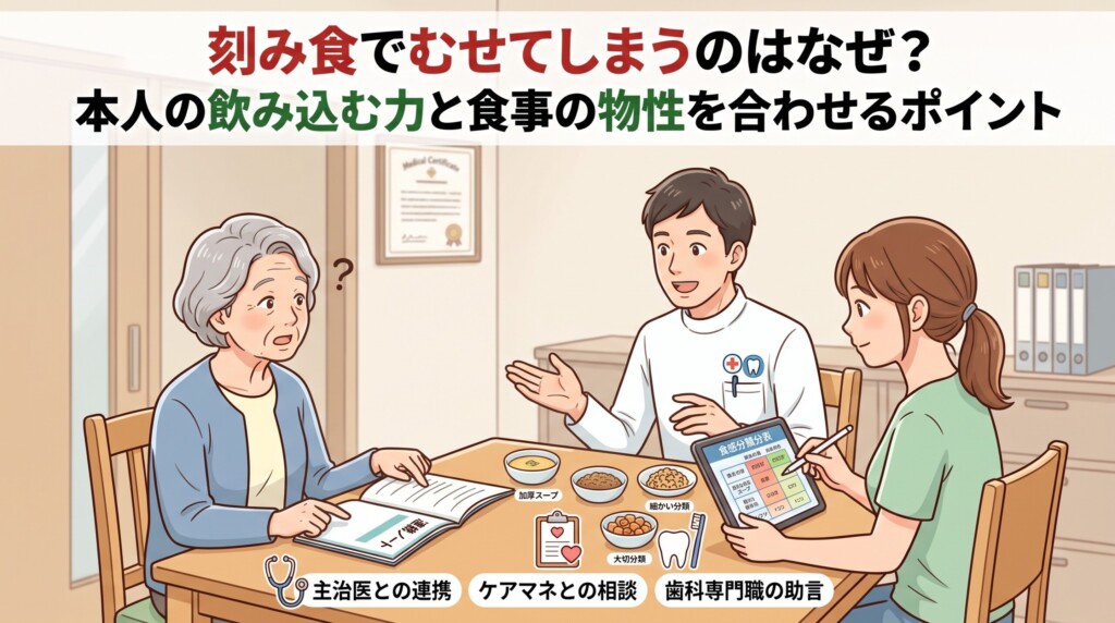 刻み食でむせてしまうのはなぜ？本人の飲み込む力と食事の物性を合わせるポイント