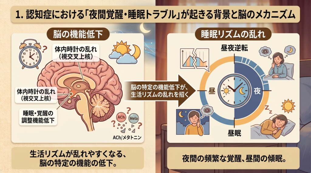 認知症における「夜間覚醒・睡眠トラブル」が起きる背景と脳のメカニズム
