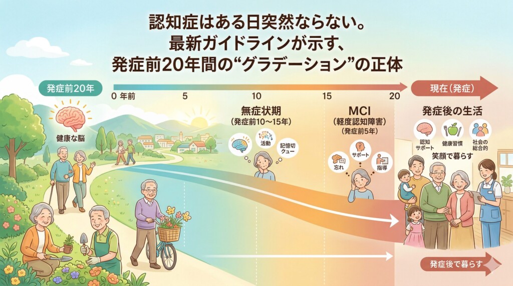 認知症はある日突然ならない。最新ガイドラインが示す、発症前20年間の“グラデーション”の正体