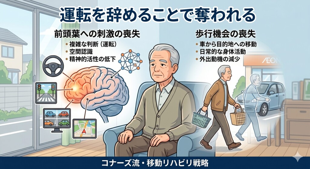 運転を辞めることで奪われる「前頭葉への刺激」と「歩行機会」