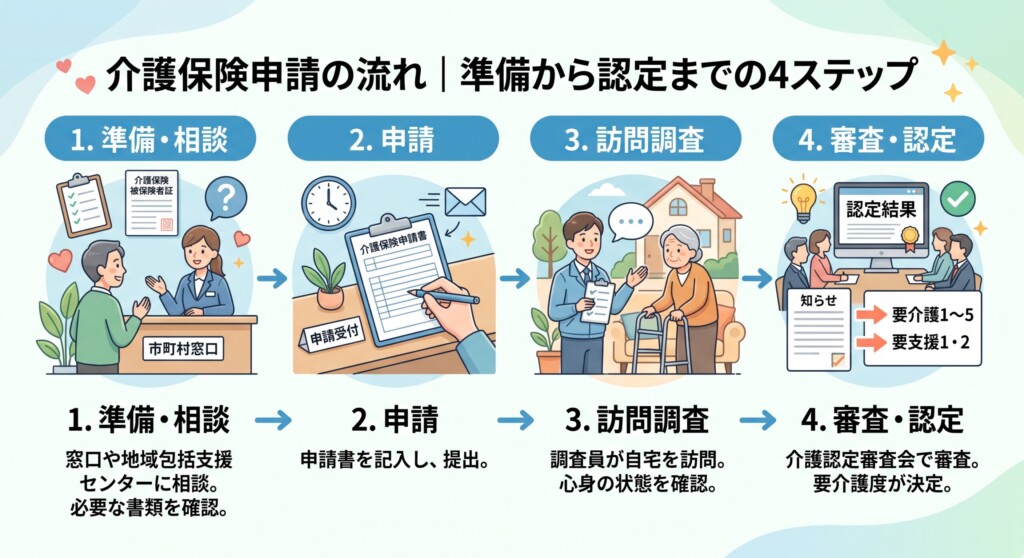 介護保険申請の流れ｜準備から認定までの4ステップ