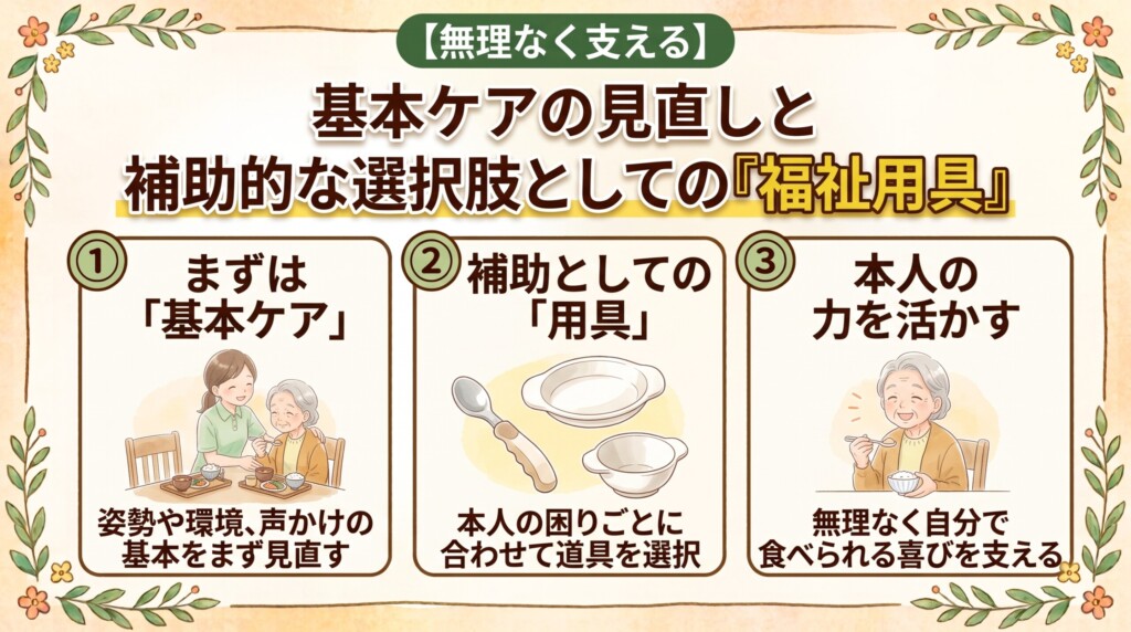 基本ケアの見直しと補助的な選択肢としての福祉用具